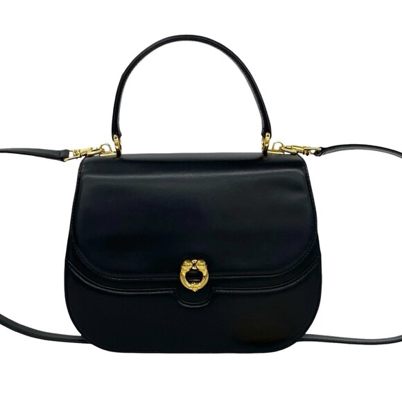 Gucci Handbags - GUCCI Vintage Black Leather Horseshoe Shoulder Bag